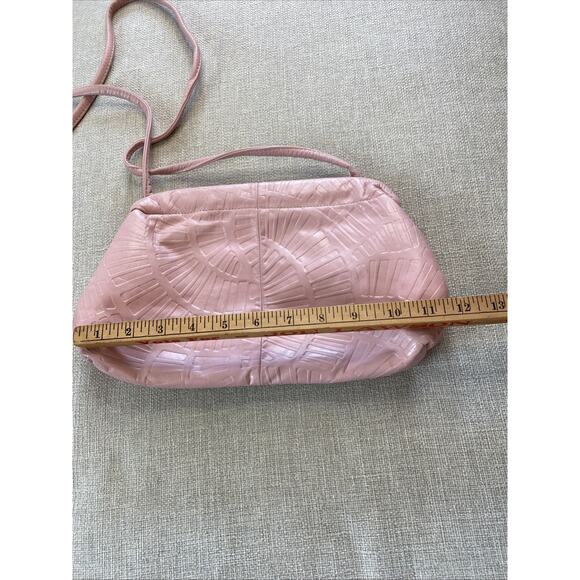 Vintage Pink Leather Clamshell Handbags Crossbody Purse Boho 1970s - Picture 8 of 10